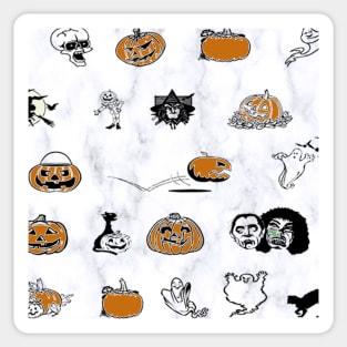 Halloween Pattern on White Background: Ghosts, Witches Hats, Bats, Witch Broom Cute Fall Design Autumn Sticker